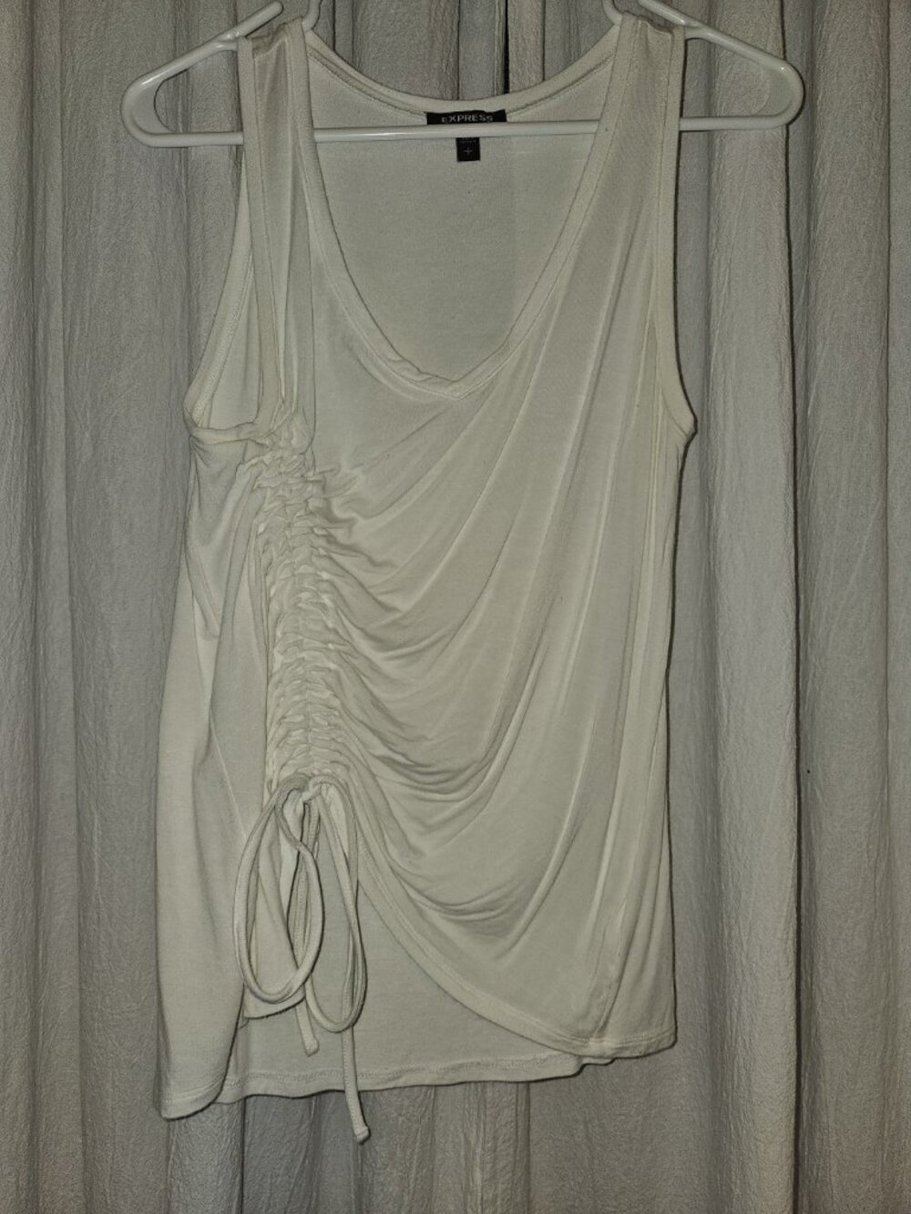 Express White Ruched Side Tie Draped Tank Top Size S